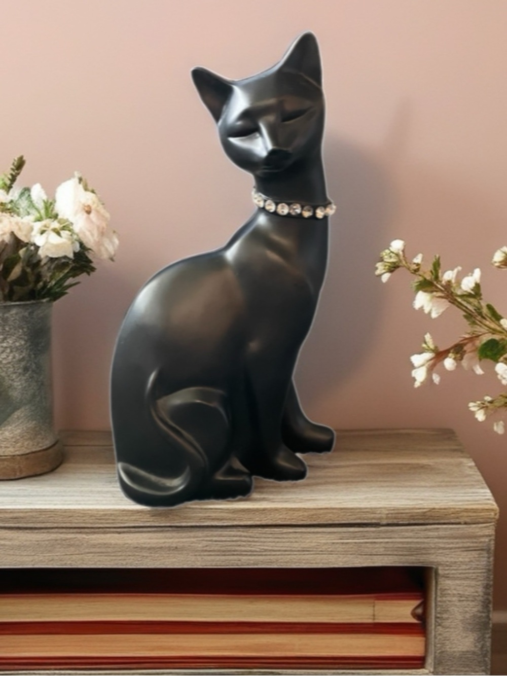 Vintage 1960-70’s Seymour Mann Black 9” Cat Figurine w/Rhinestone Collar. - Picture 3 of 13